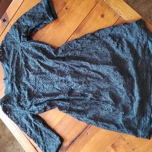 Loft Emerald Green Floral Lace Sheath Dress 3/4 Sleeve Size 10